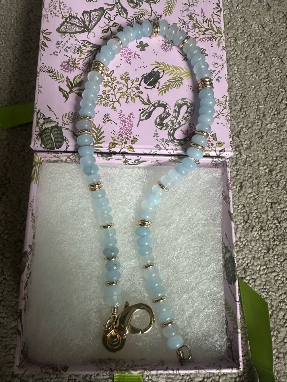Jane Win Light Blue Beaded Necklace with Gold Accents - Women's Jewelry - Picture 3 of 5